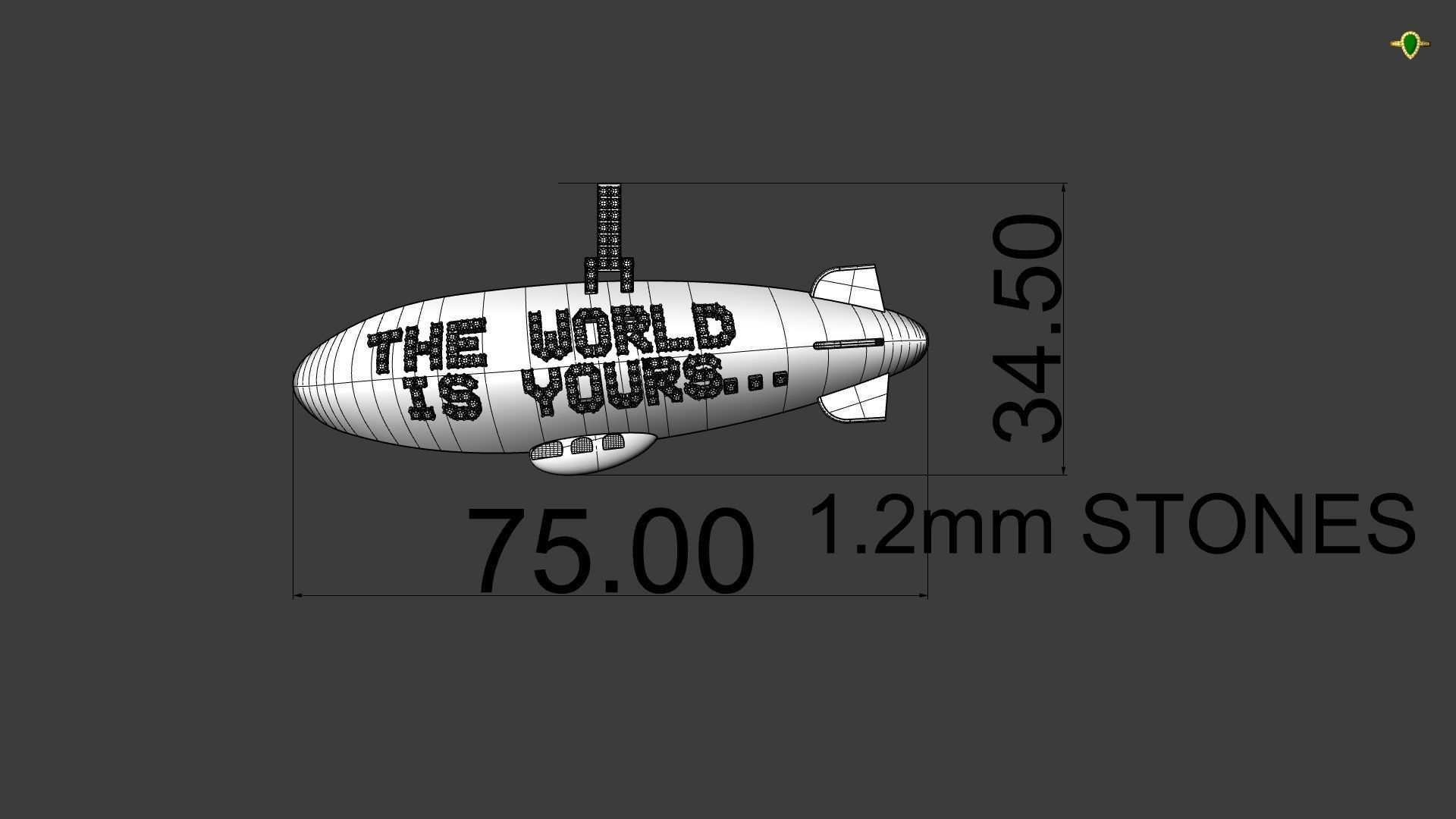 the world is yours blimp pendant multiple sizes 3d  3D print model_14