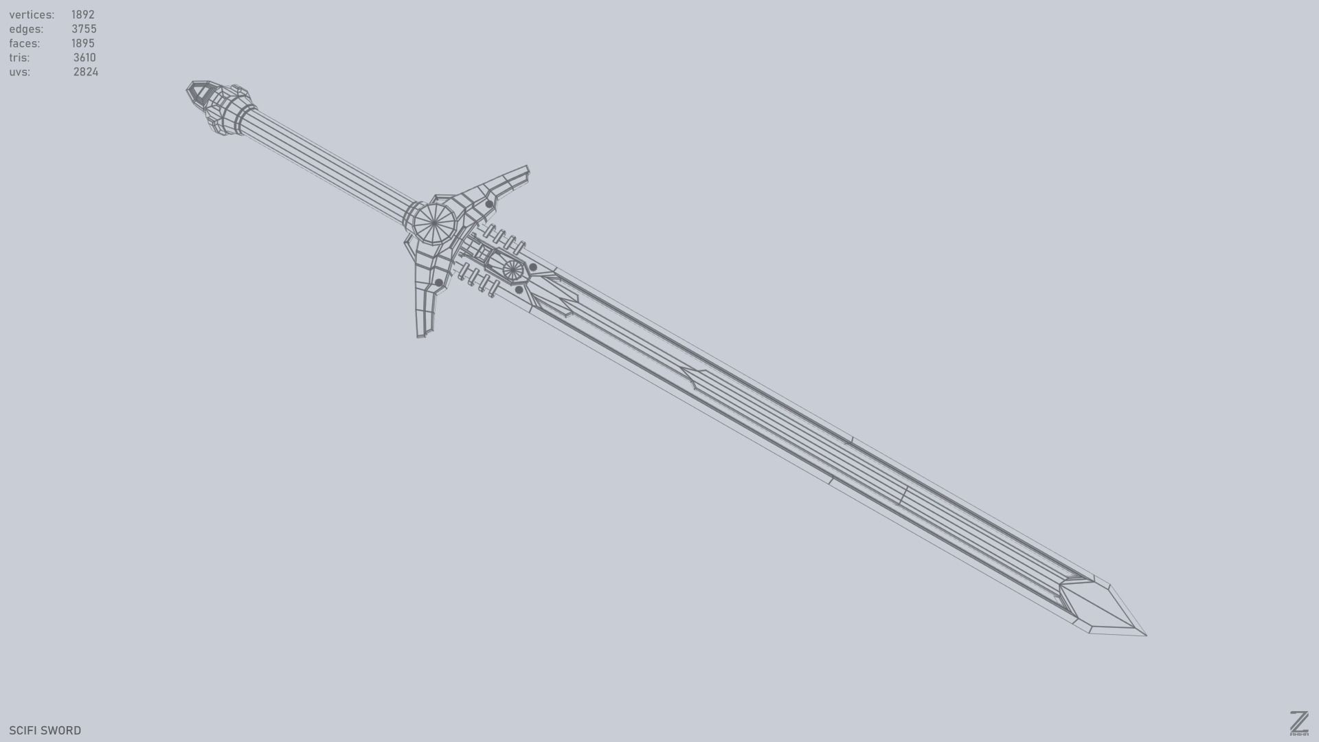 Scifi sword Low-poly 3D model_9