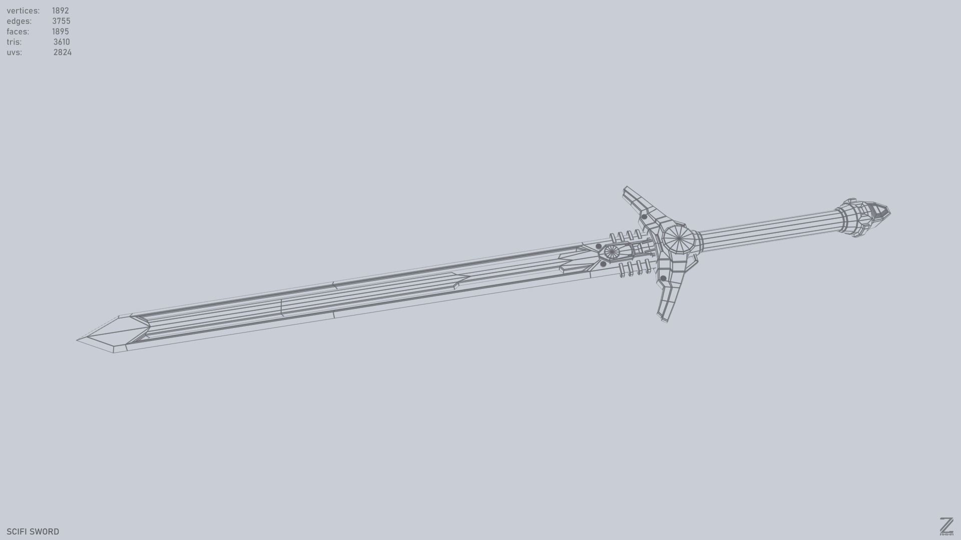 Scifi sword Low-poly 3D model_12