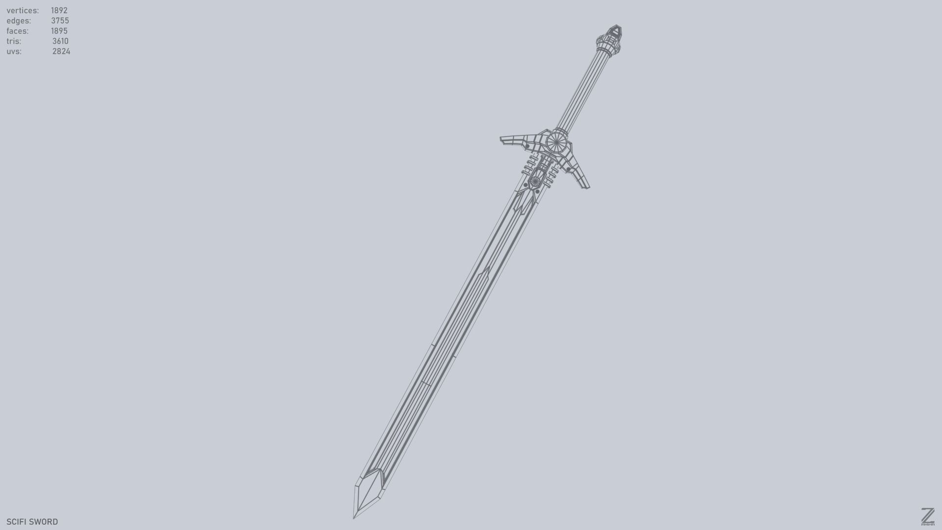 Scifi sword Low-poly 3D model_14