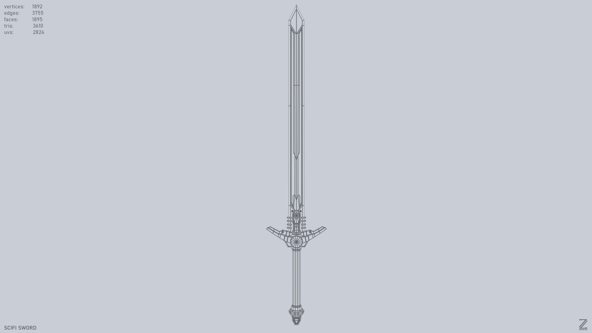 Scifi sword Low-poly 3D model_8