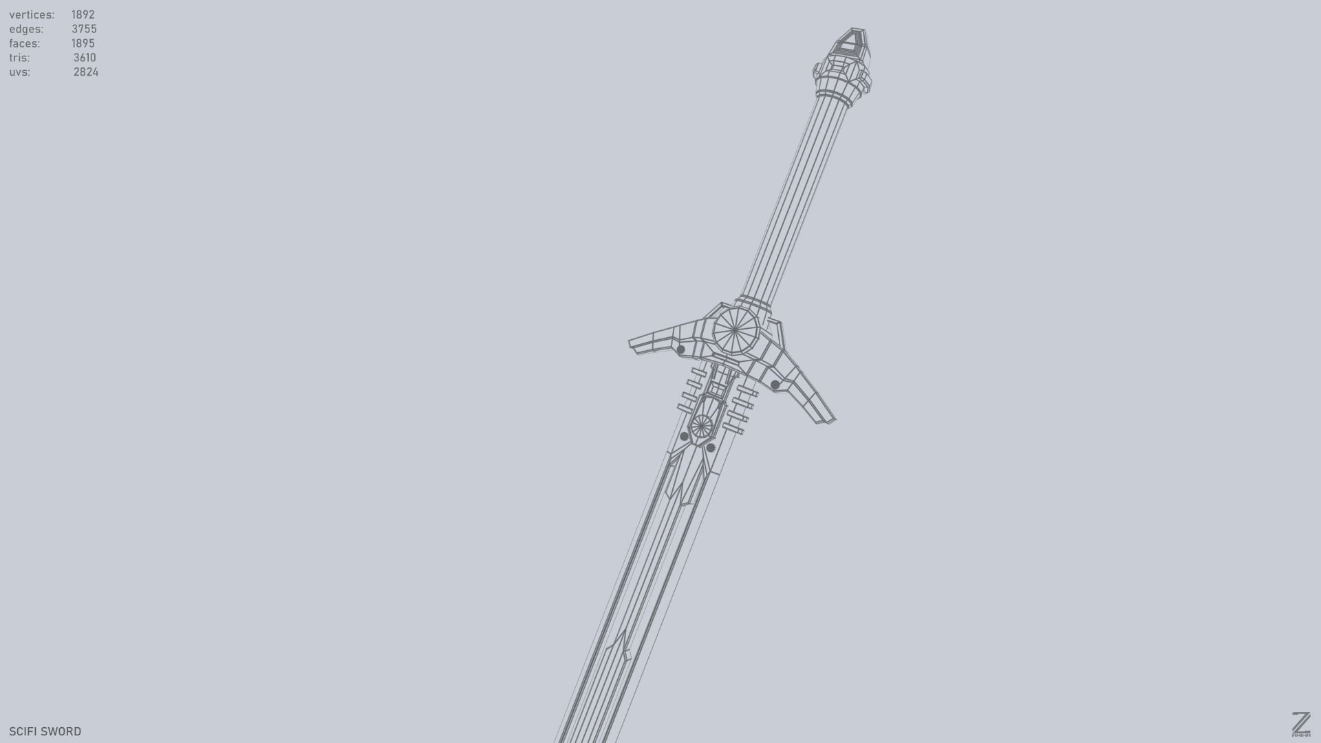 Scifi sword Low-poly 3D model_11