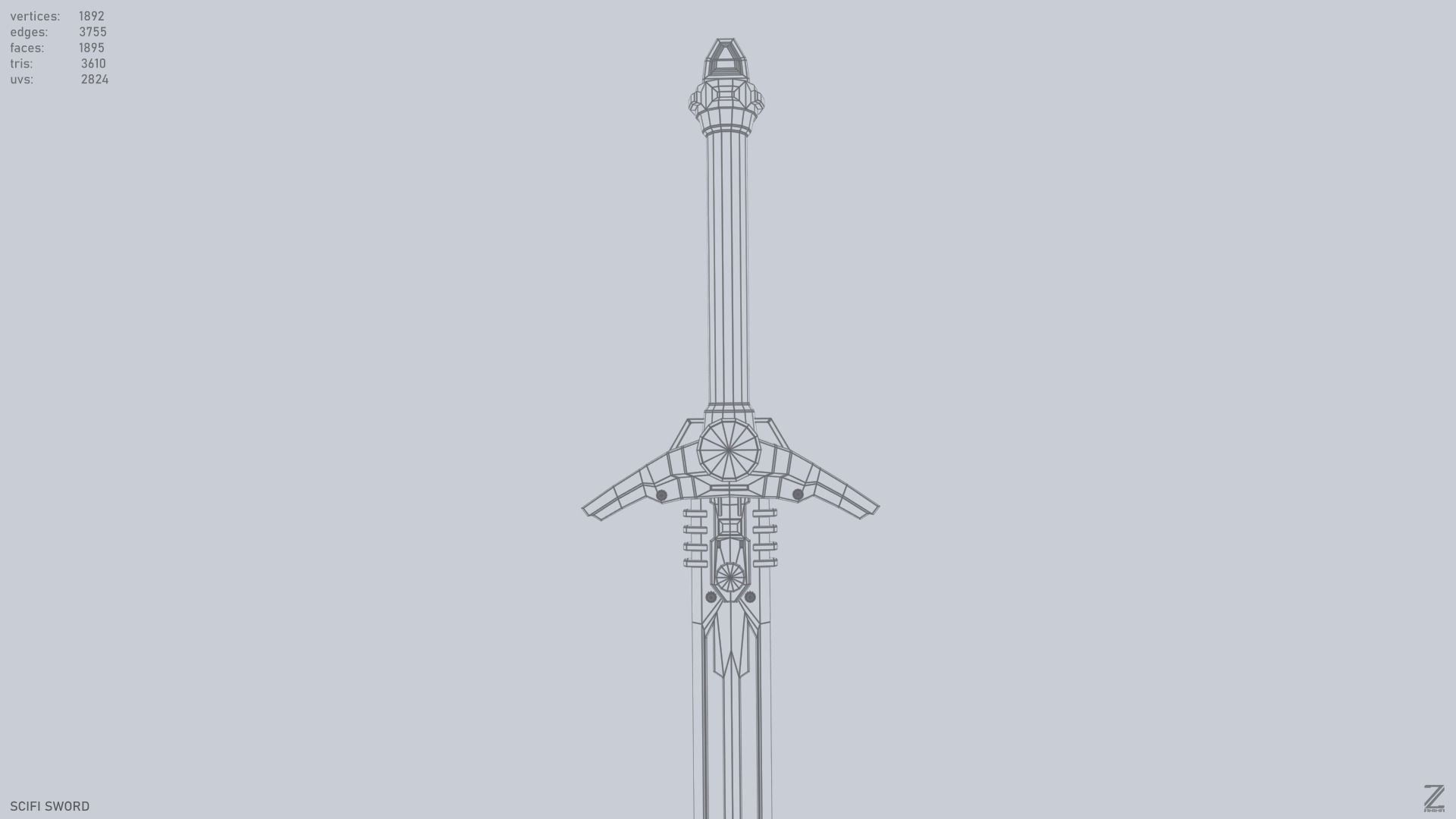 Scifi sword Low-poly 3D model_10