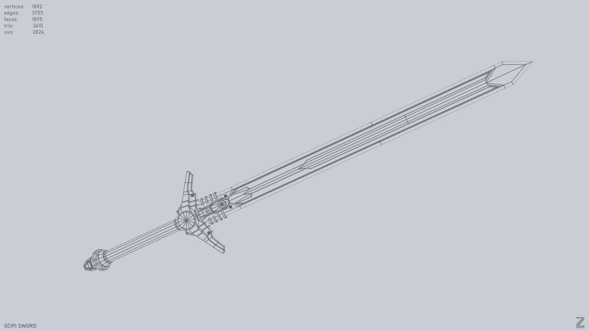 Scifi sword Low-poly 3D model_13