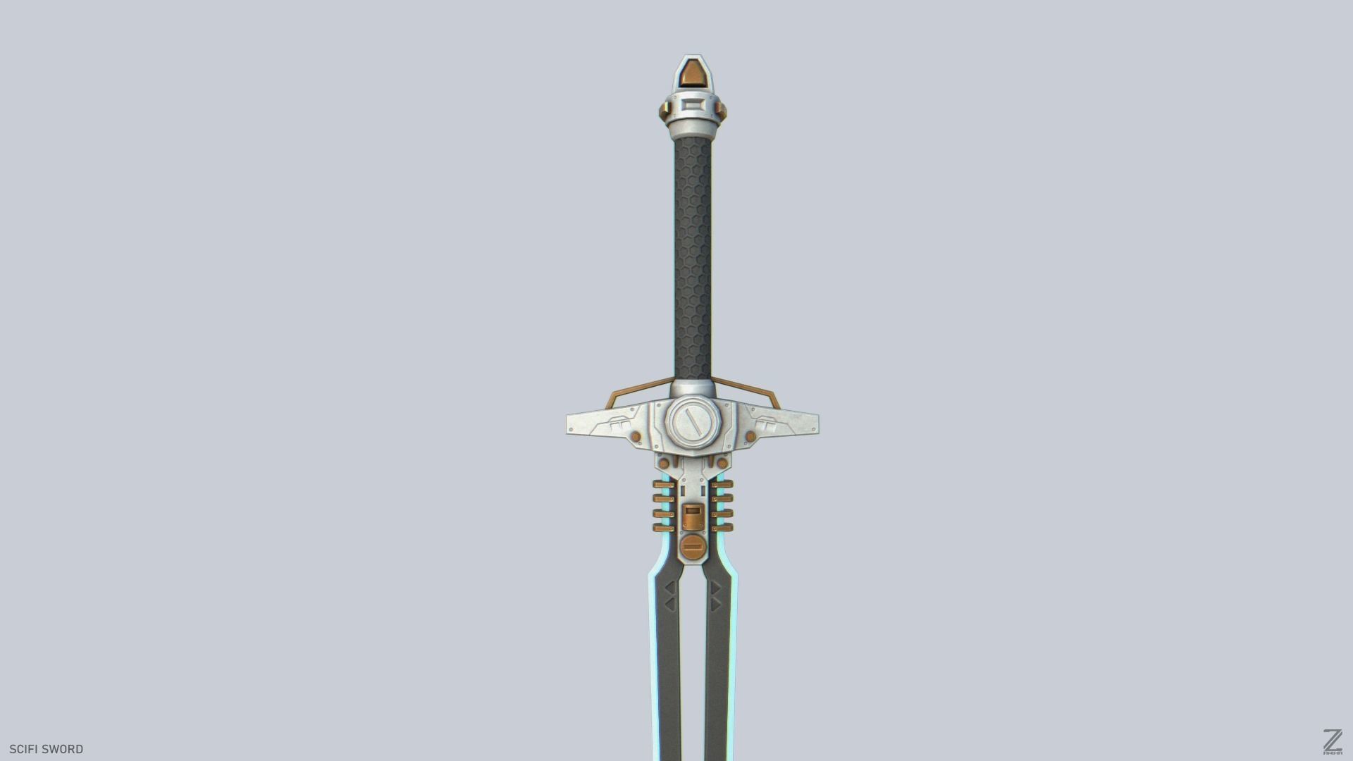 Scifi sword Low-poly 3D model_1