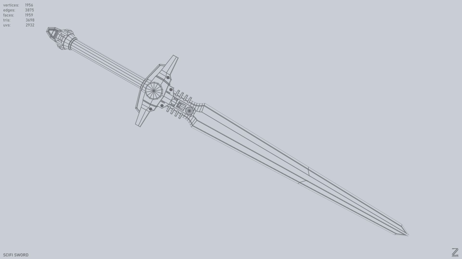 Scifi sword Low-poly 3D model_3