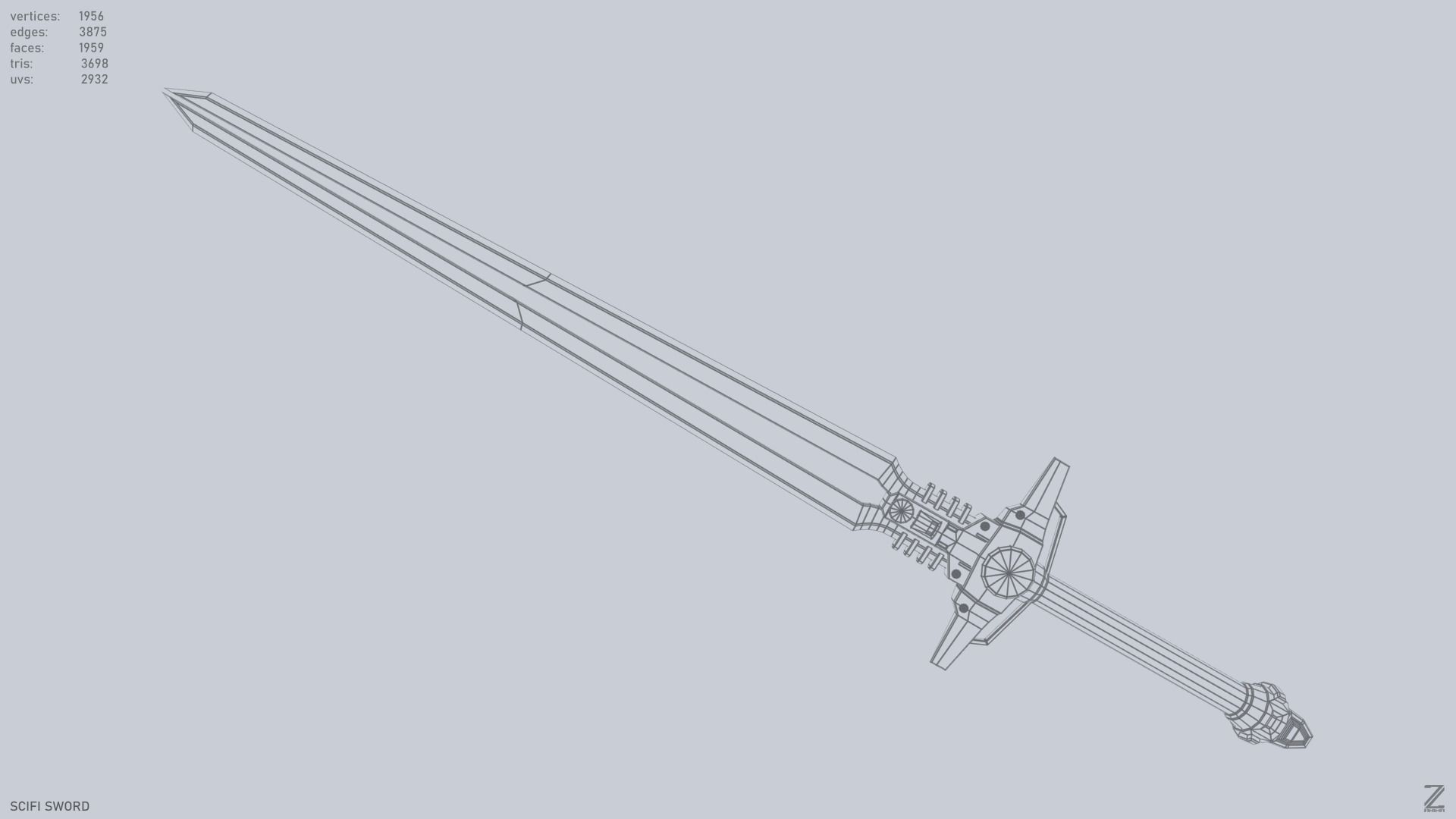 Scifi sword Low-poly 3D model_12
