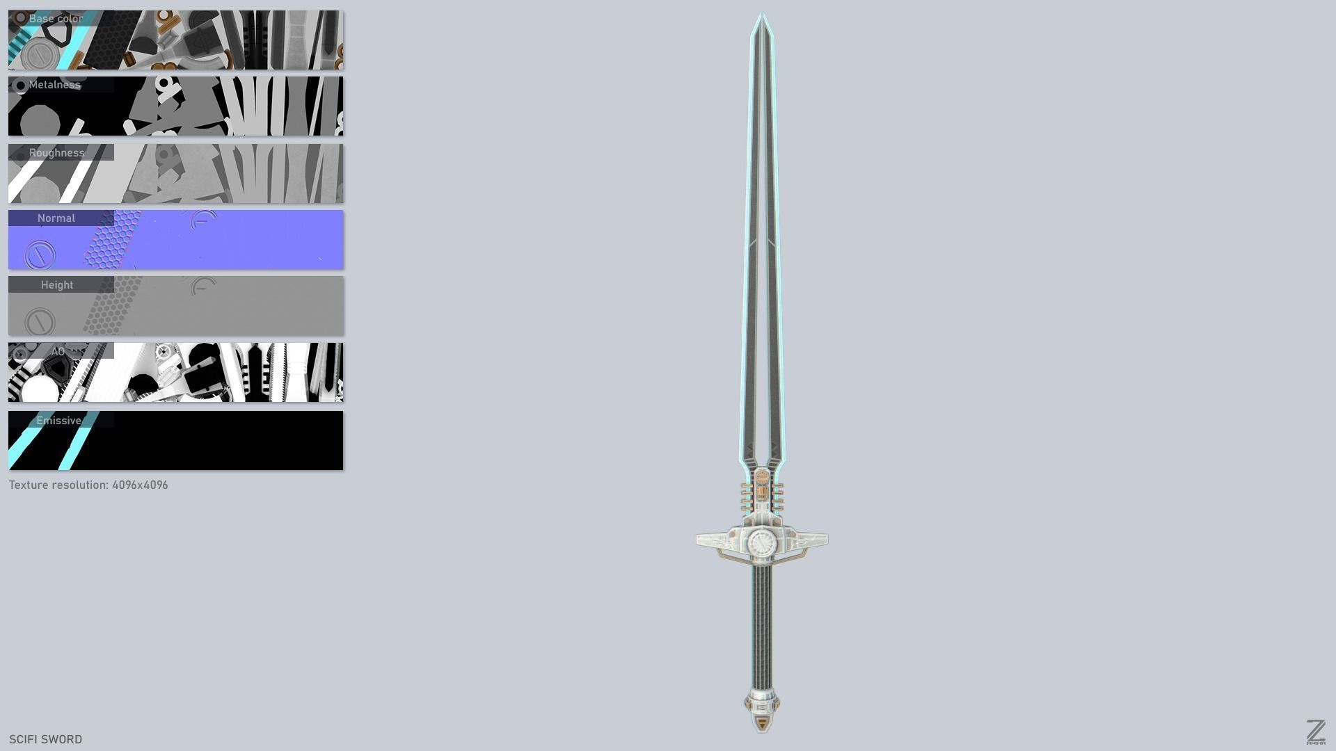 Scifi sword Low-poly 3D model_2
