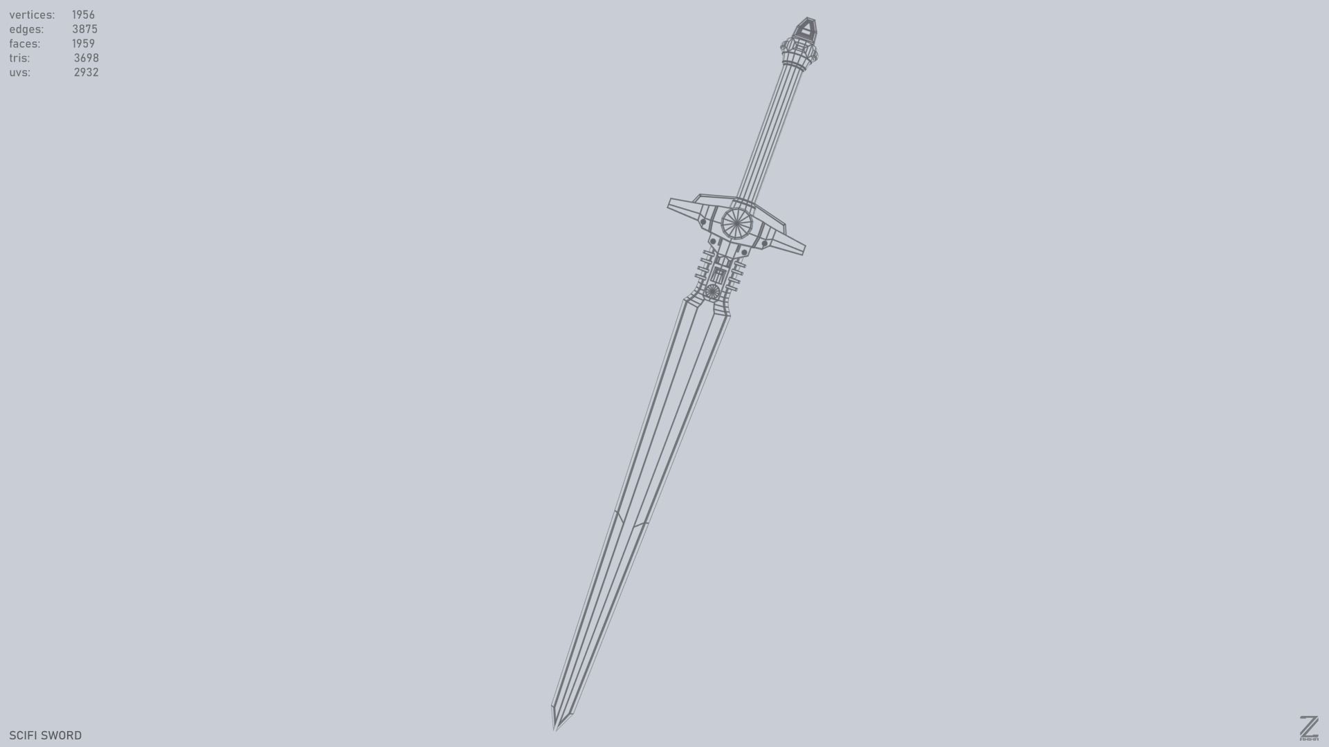 Scifi sword Low-poly 3D model_14