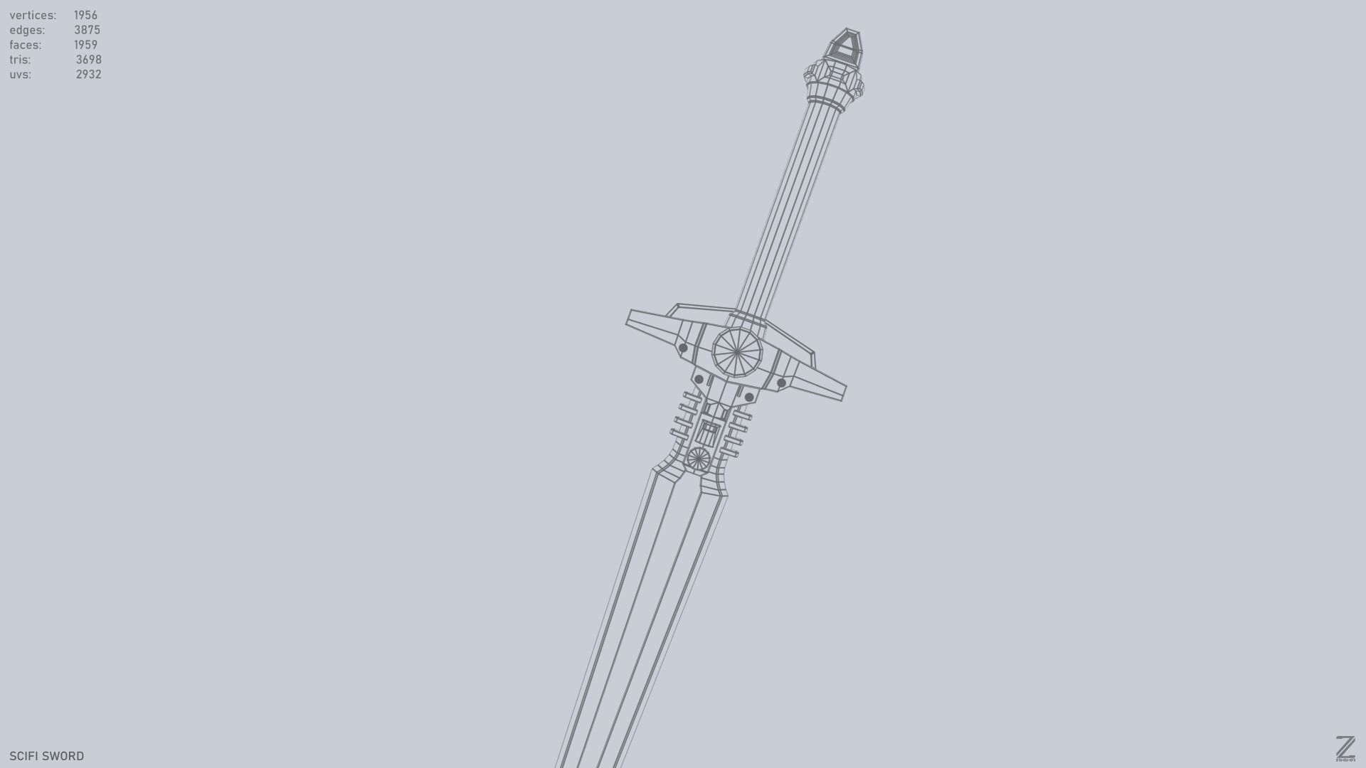 Scifi sword Low-poly 3D model_13