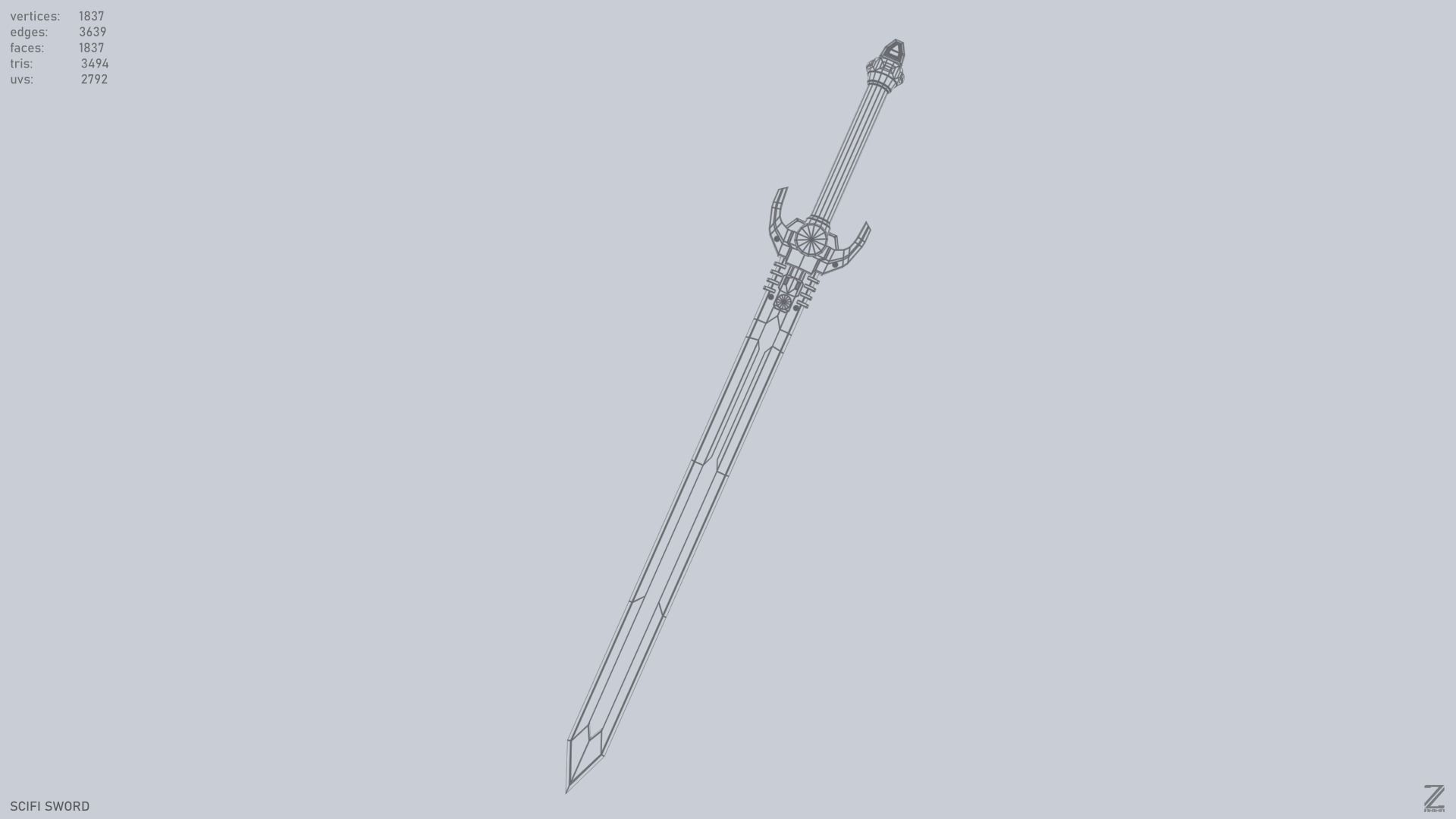 Scifi sword Low-poly 3D model_3
