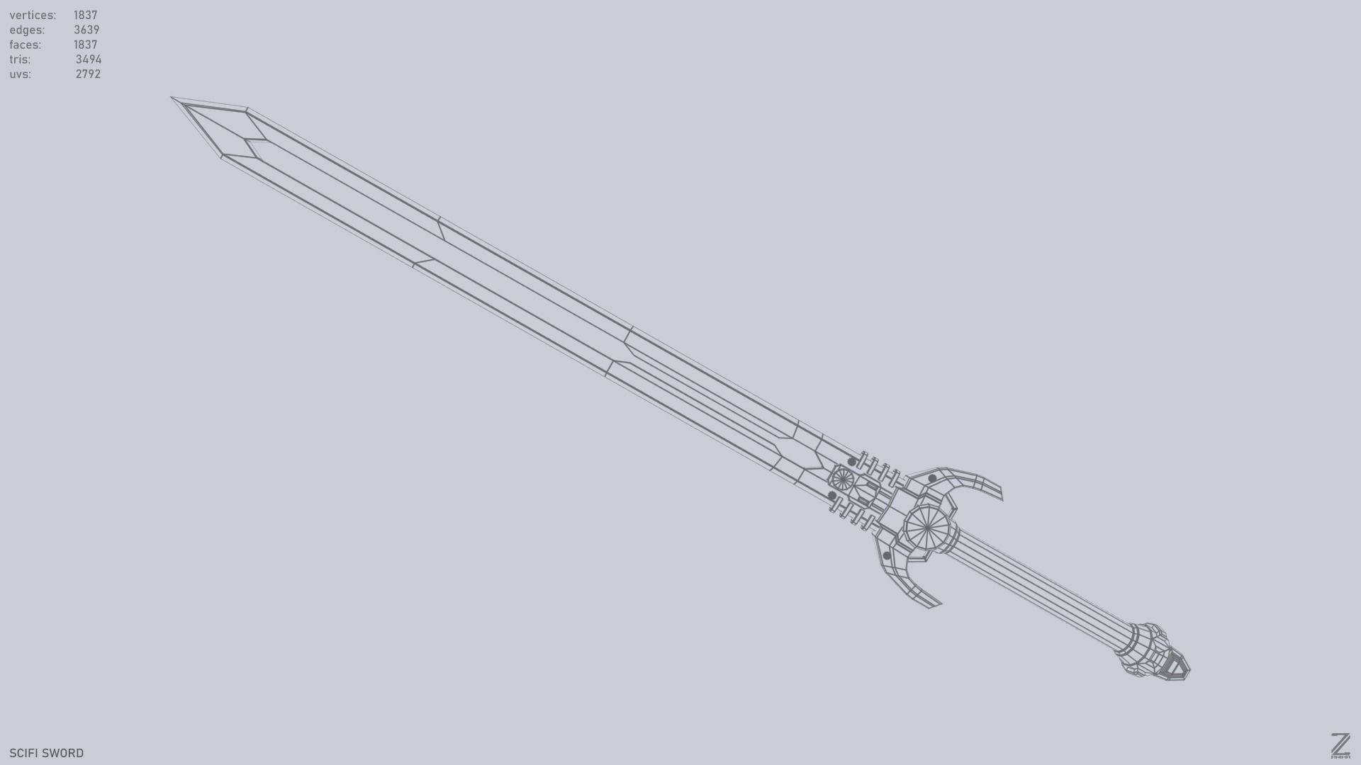 Scifi sword Low-poly 3D model_13