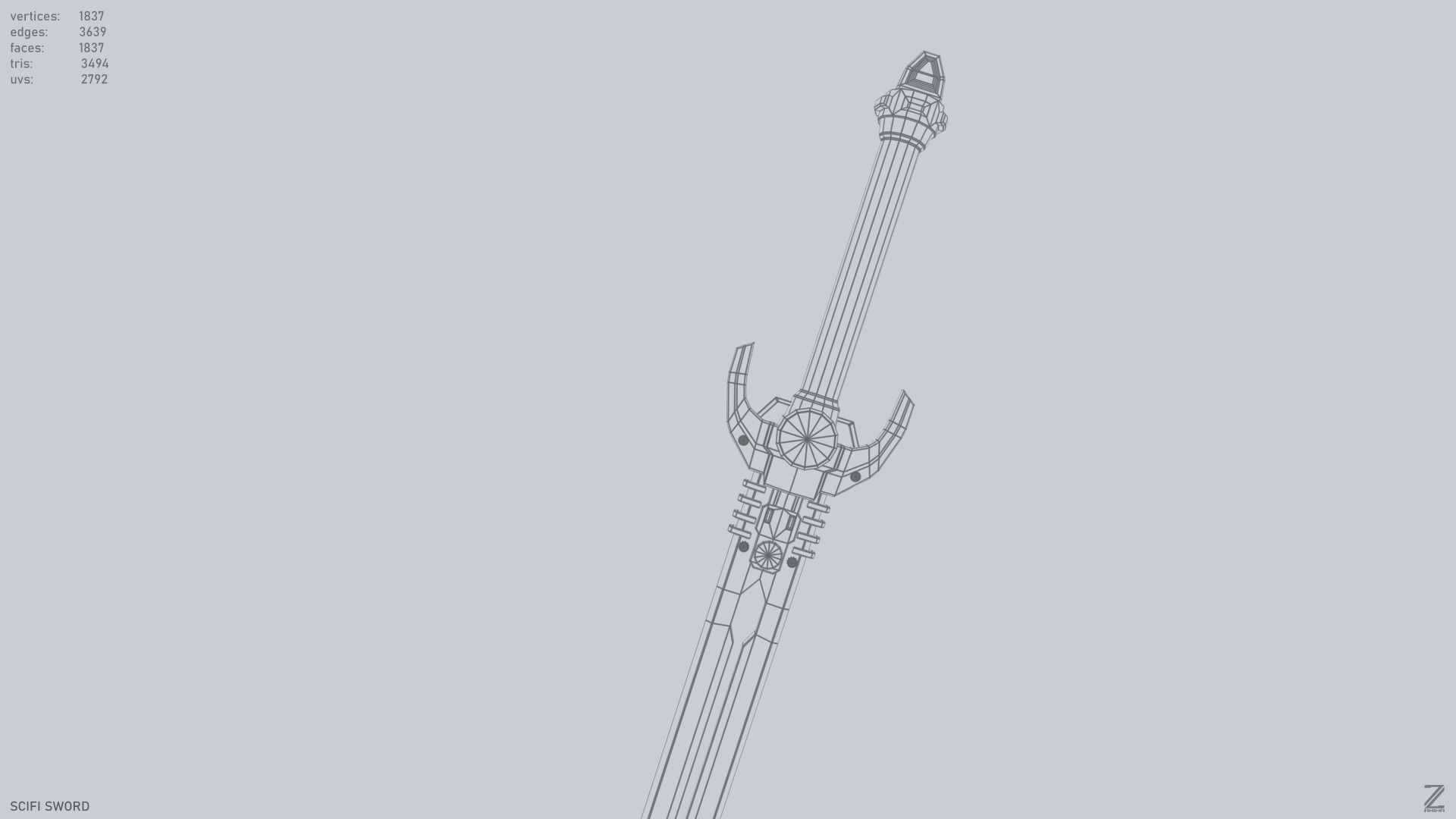 Scifi sword Low-poly 3D model_14