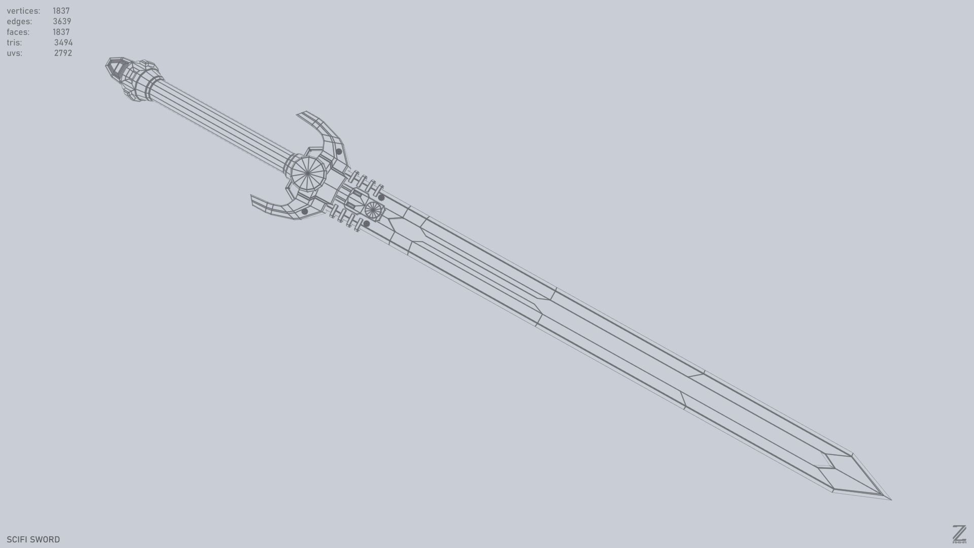 Scifi sword Low-poly 3D model_11