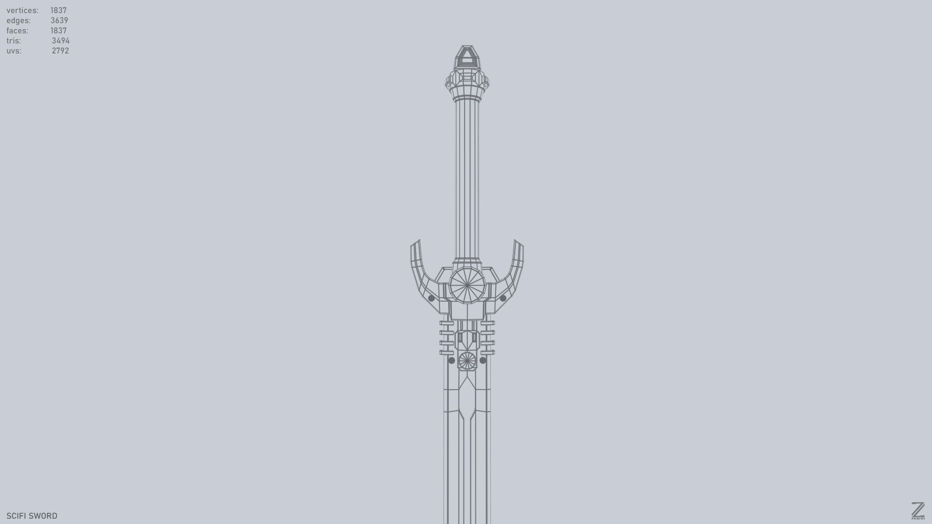 Scifi sword Low-poly 3D model_10