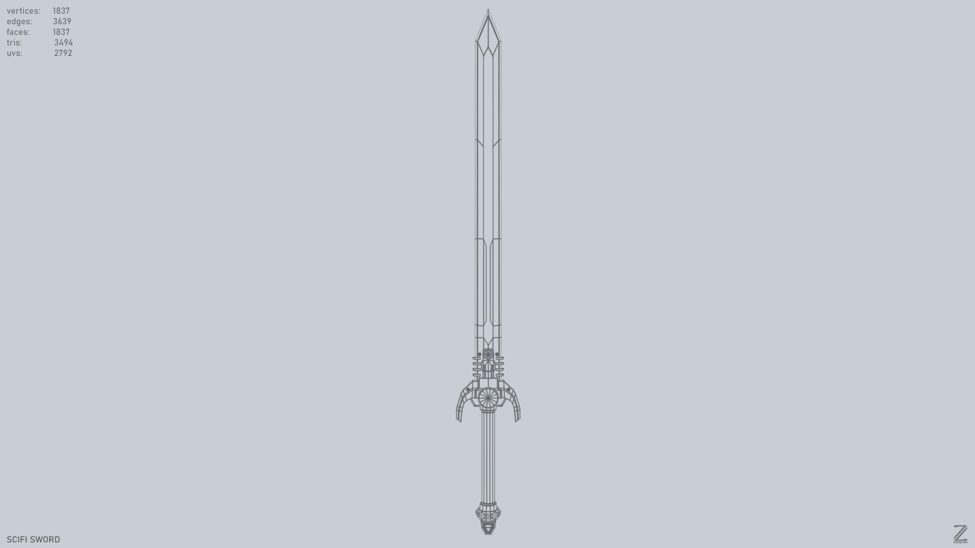 Scifi sword Low-poly 3D model_9