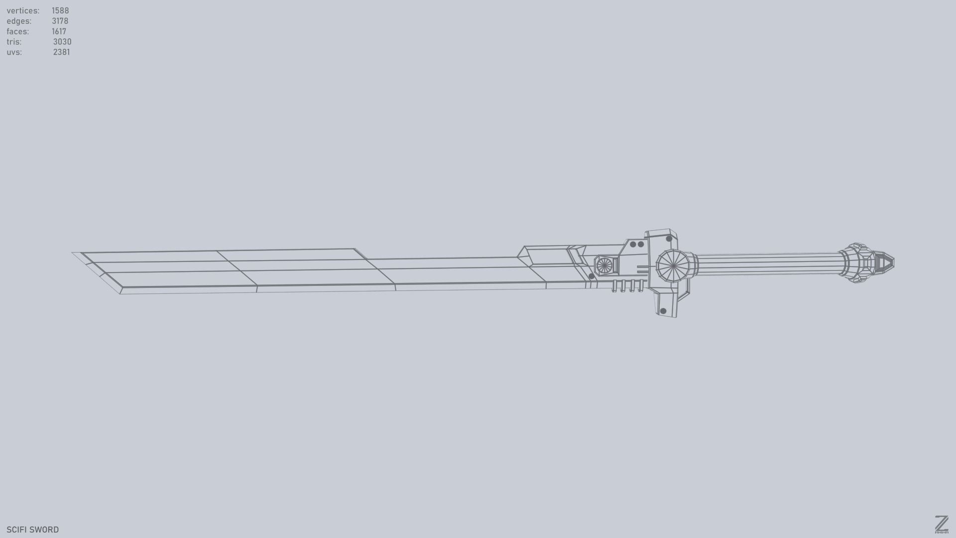 Scifi sword Low-poly 3D model_11