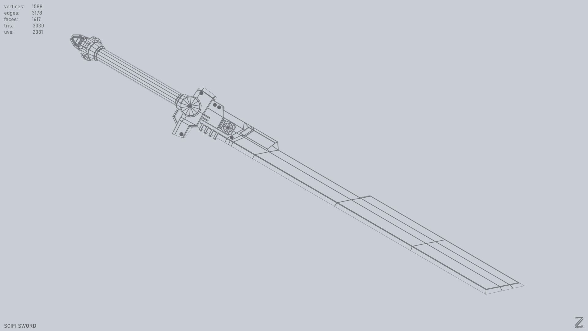 Scifi sword Low-poly 3D model_10