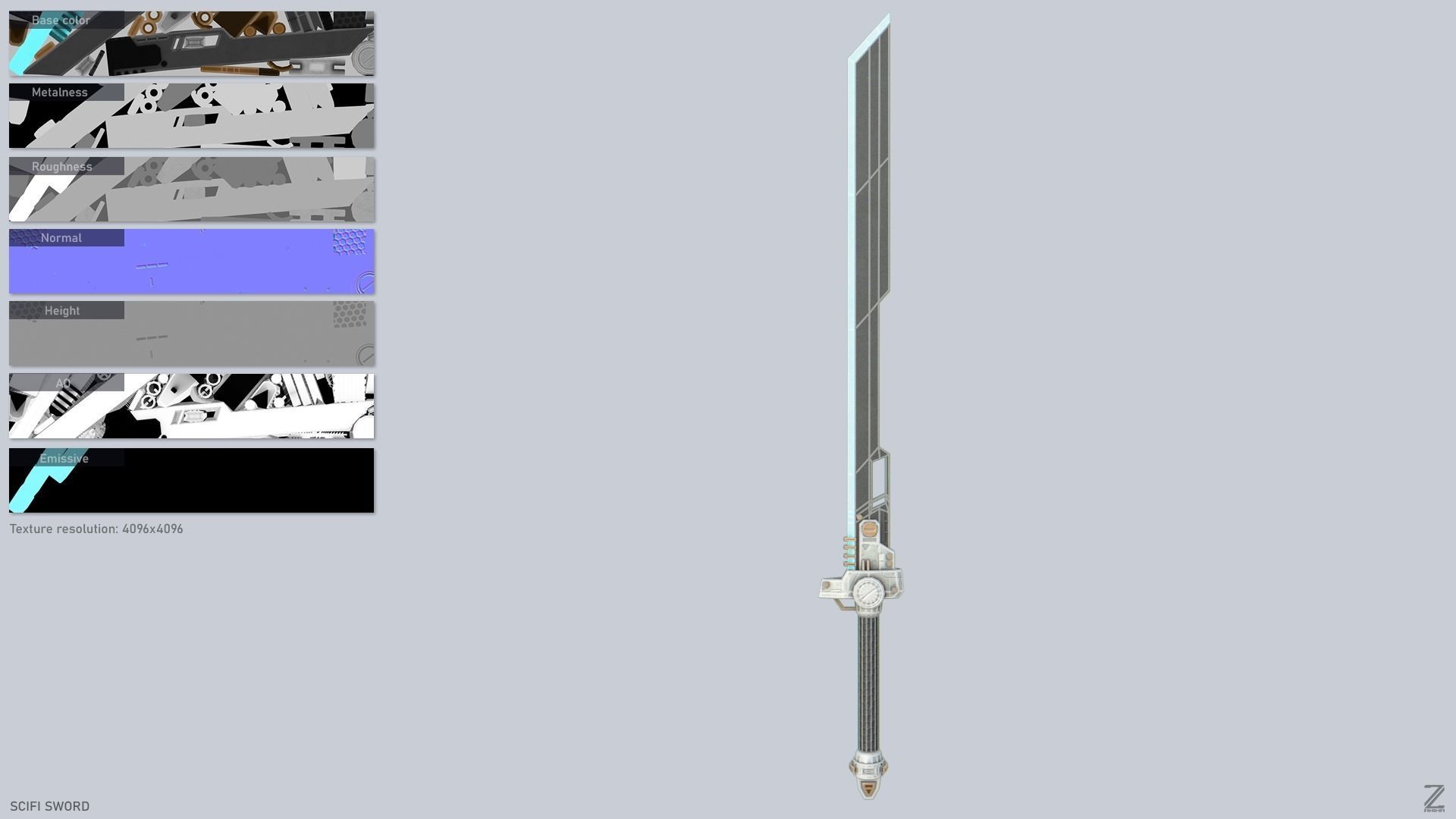 Scifi sword Low-poly 3D model_2