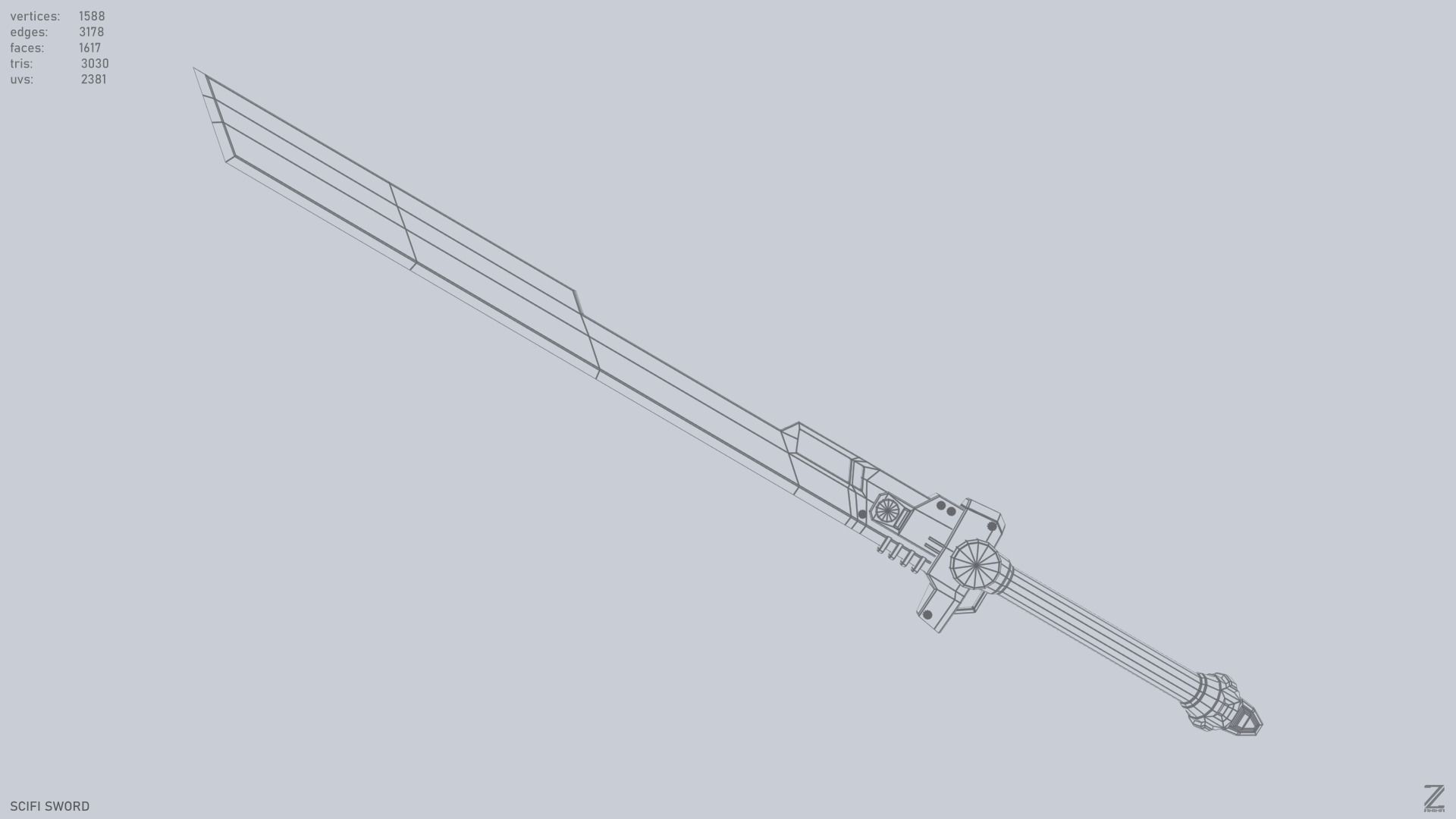 Scifi sword Low-poly 3D model_12