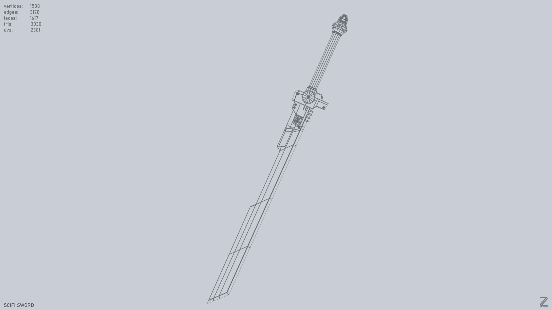 Scifi sword Low-poly 3D model_14