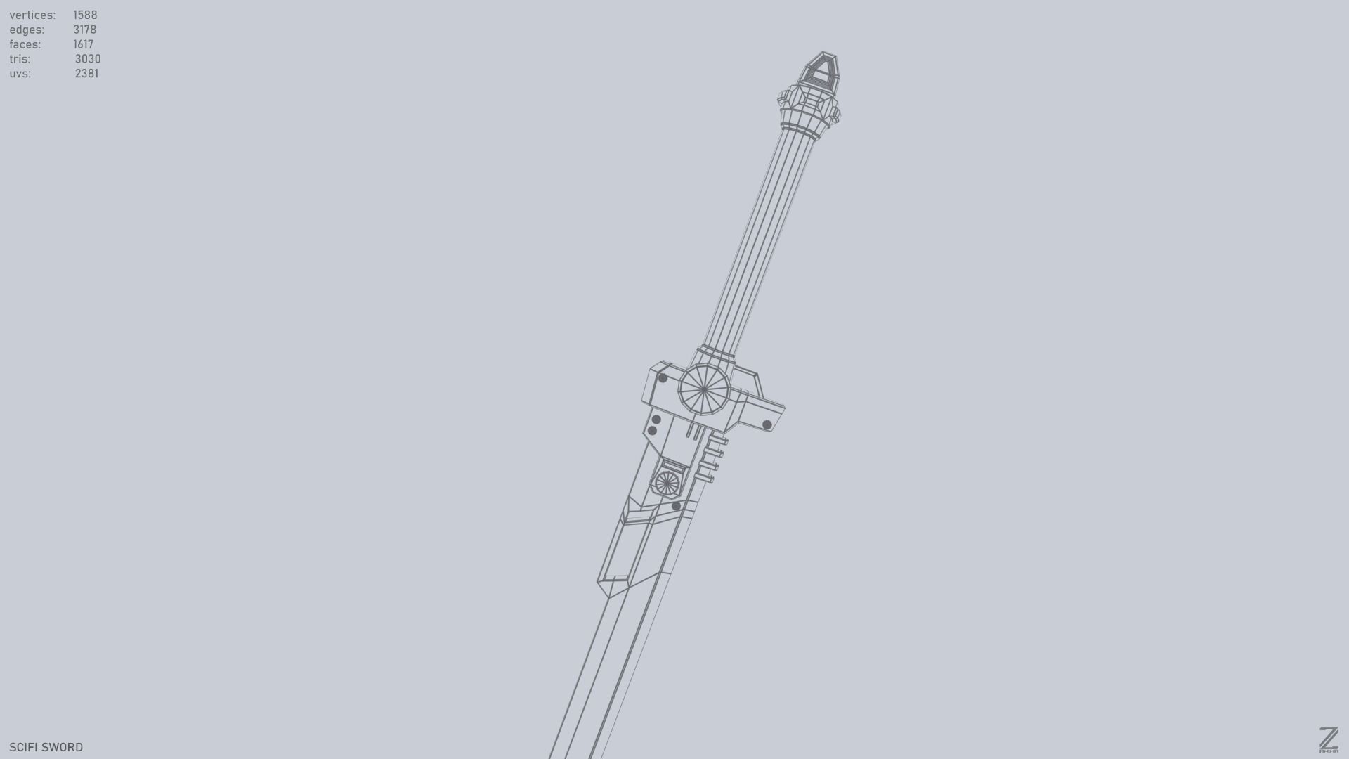Scifi sword Low-poly 3D model_13
