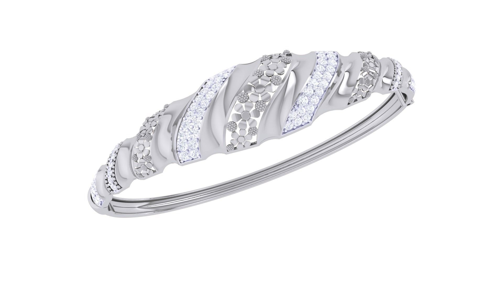 Flower High Jewelry Italian Diamond Women Bracelets 3dm stl obj 3D print model_5