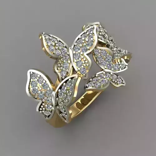 Diamond  Butterflys Dubble Tone Ring 3D Print Model