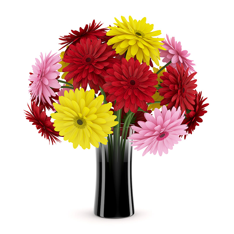 Three-Color Flowers in Black Vase 3D model_2
