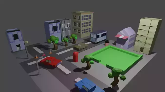 low poly city