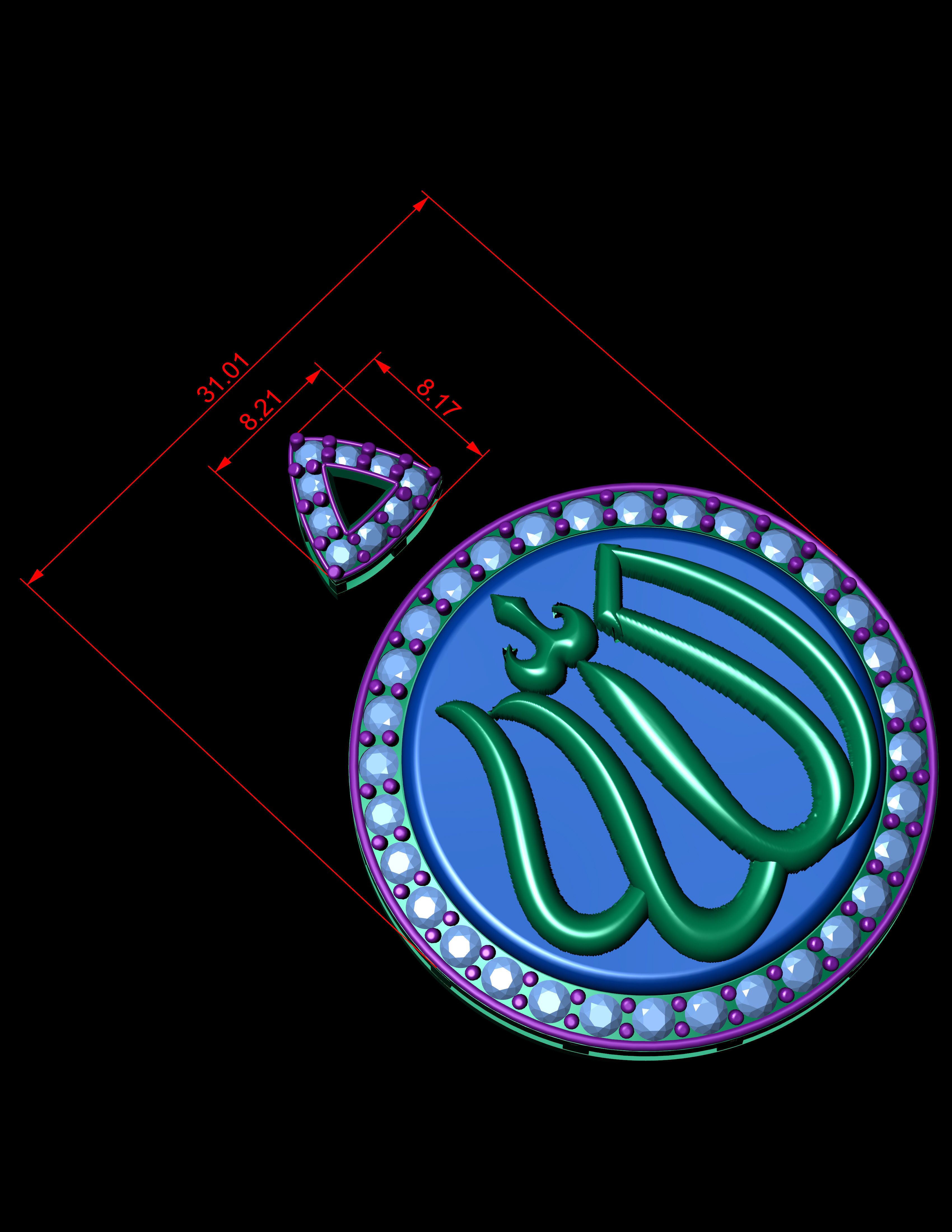 Holy Name Of Allah Almighty GolD Allah Name Pendant 3D Model  3D print model_11