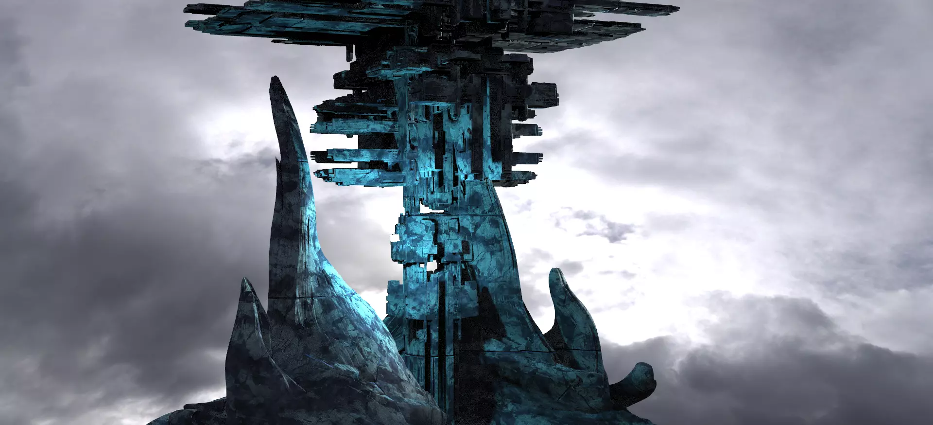 Ice Sci fi Base Tower Rocks 2 3D model_0