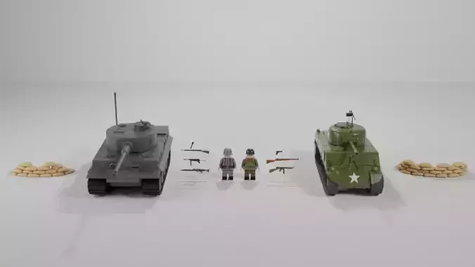 Lego WW2 Soldiers and Tanks Low-poly 3D model