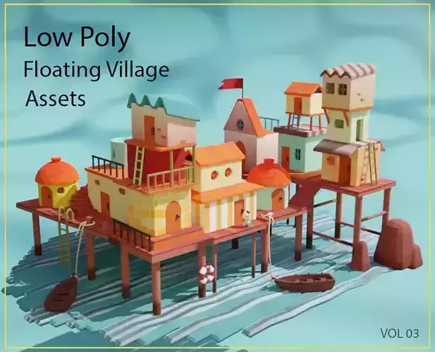 Low Poly Floating Village Assets Low-poly 3D model