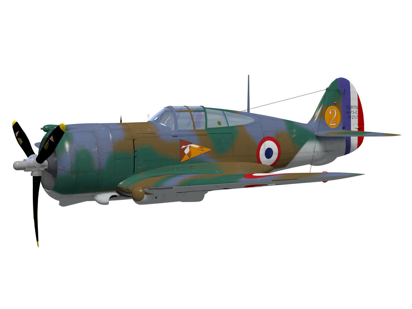 Curtiss Wright P36 Hawk75 A4 3D model_2