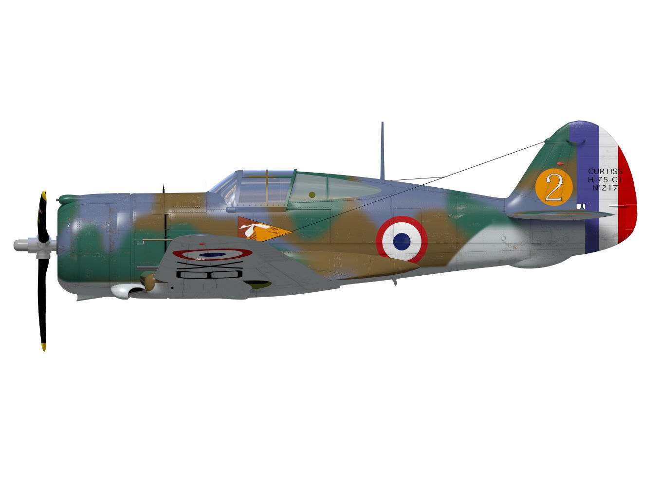Curtiss Wright P36 Hawk75 A4 3D model_9