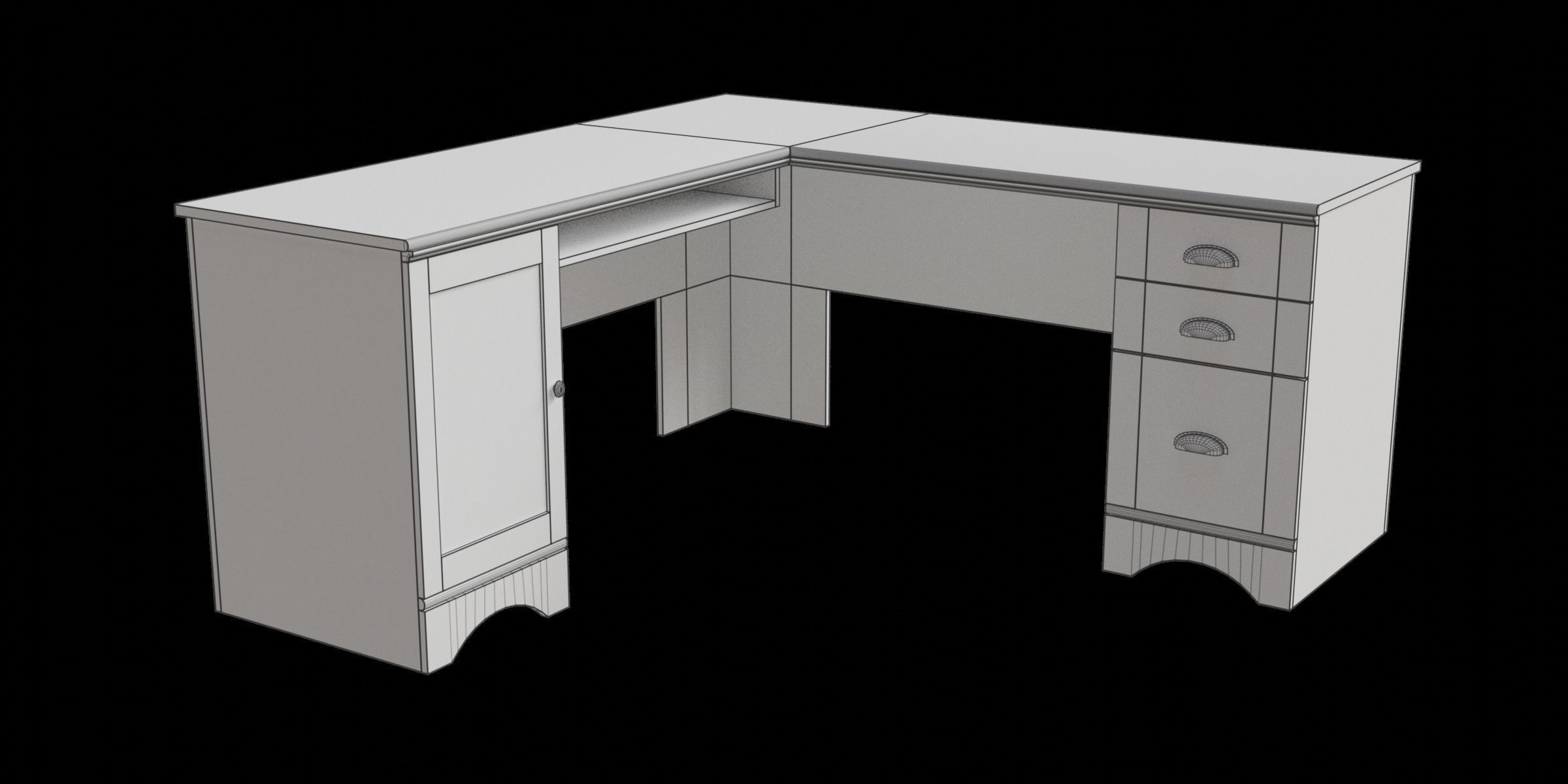 Wooden Corner Computer Desk Low-poly 3D model_2