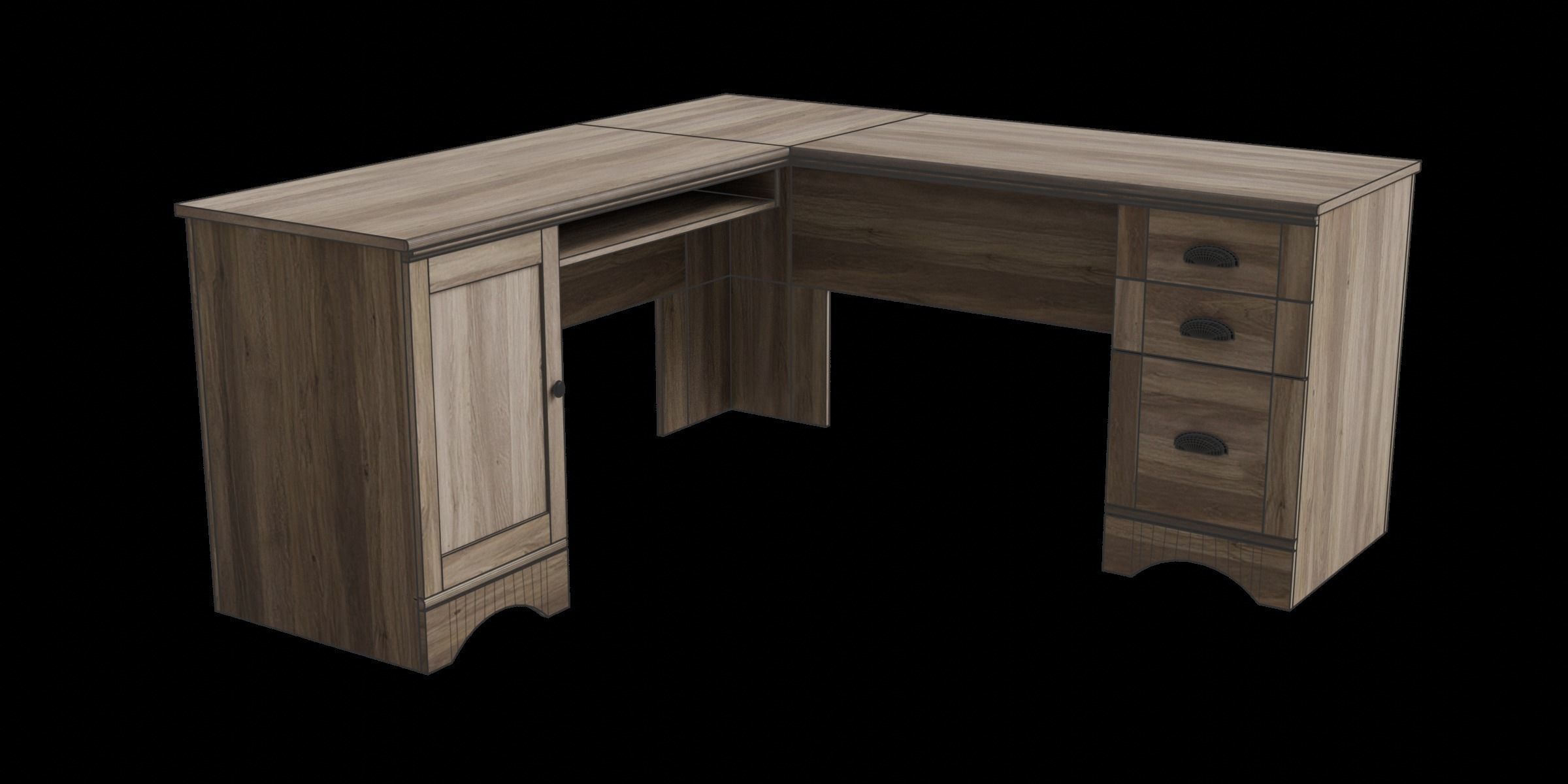 Wooden Corner Computer Desk Low-poly 3D model_3