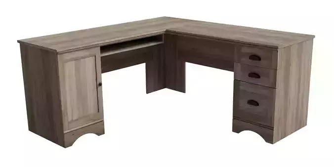 Wooden Corner Computer Desk Low-poly 3D model
