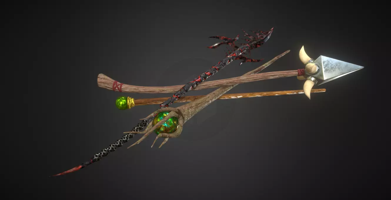 Spears - Magic Staffs Low-poly 3D model_0