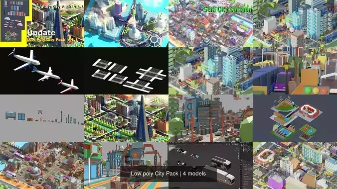 Low poly City Pack 3D Model Collection