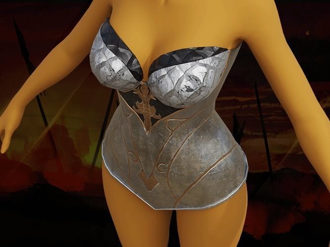 Breast Armor Dragon female lowpoly game asset Low-poly 3D model_3