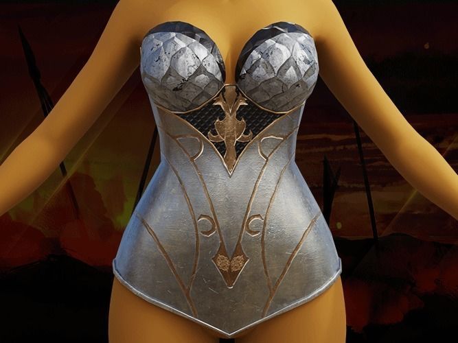 Breast Armor Dragon female lowpoly game asset Low-poly 3D model_1