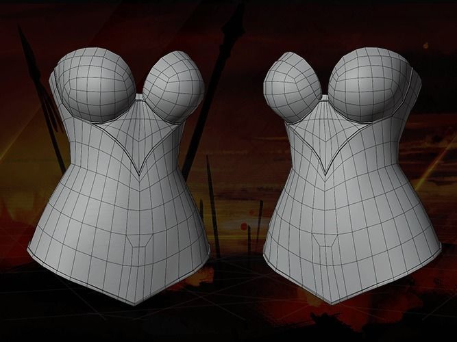 Breast Armor Dragon female lowpoly game asset Low-poly 3D model_9