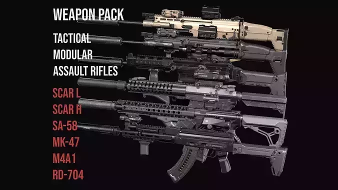 Tactical Modular Modern Assault Rifles gun Weapon Pack 3D Model Collection