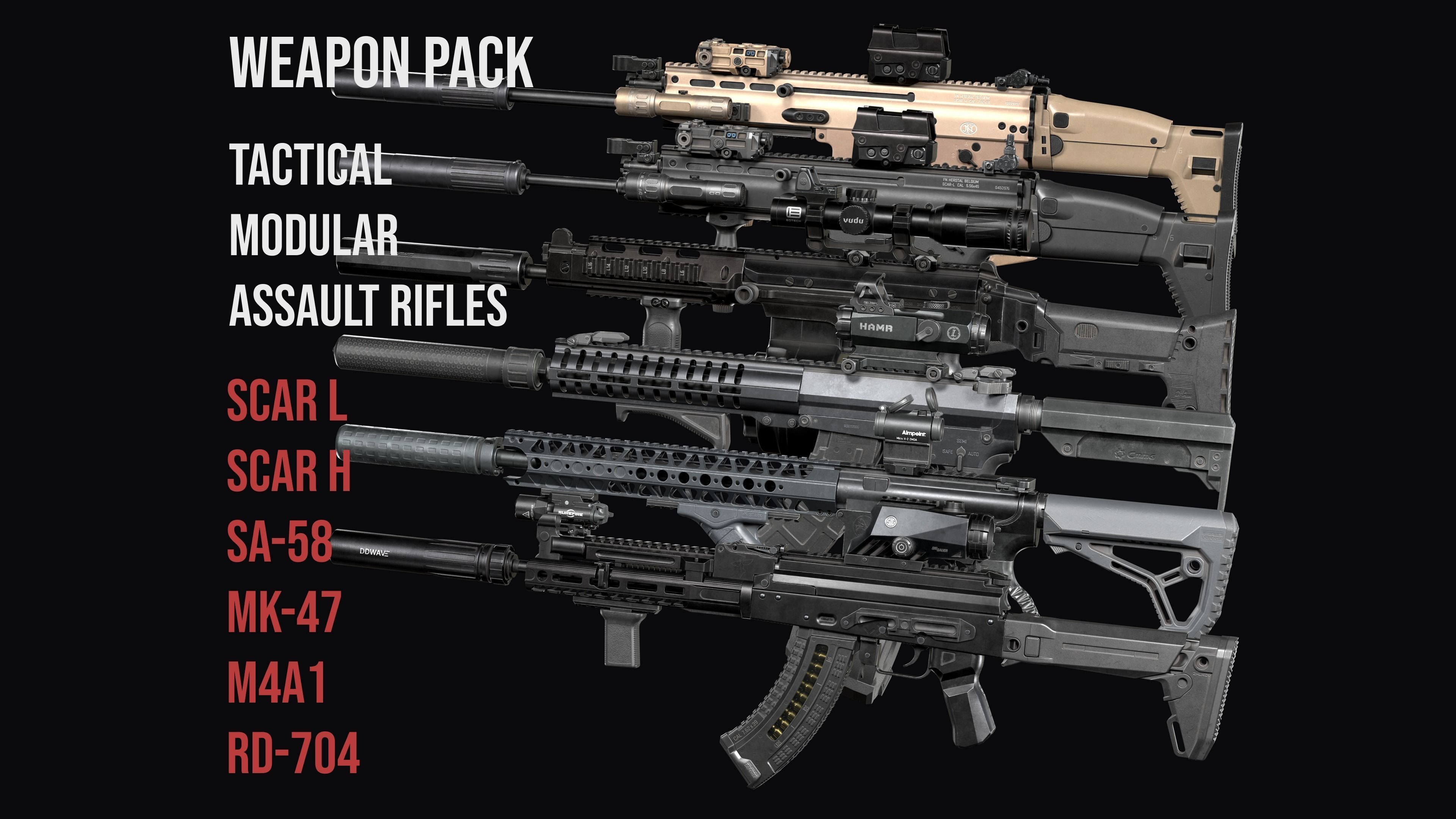 Tactical Modular Modern Assault Rifles gun Weapon Pack 3D Model Collection_0