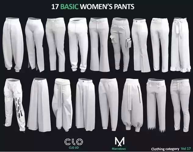17 BASIC WOMENS PANTS  Marvelous Designer  CLO3D