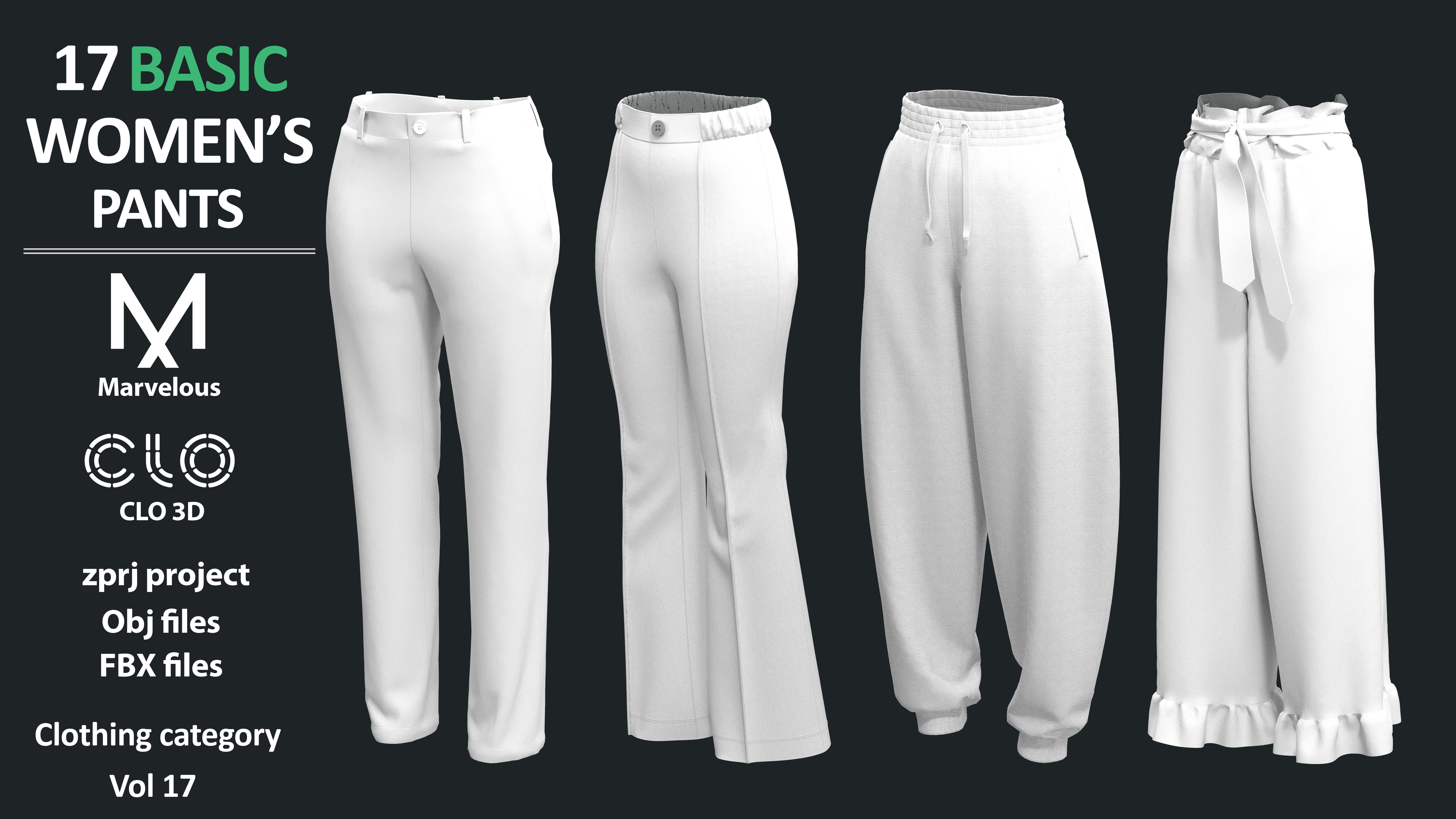 17 BASIC WOMENS PANTS Marvelous Designer CLO3D 3D model | CGTrader