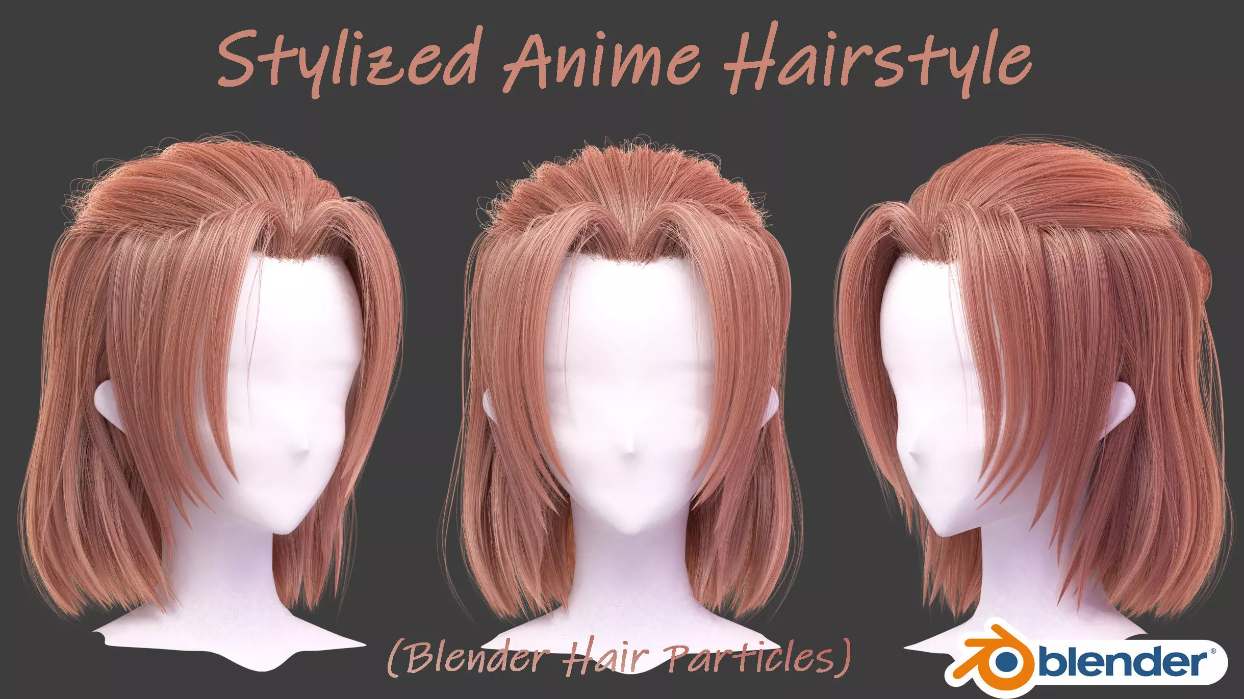  stylized anime male Hairstyle-blender particle system 3D model_0