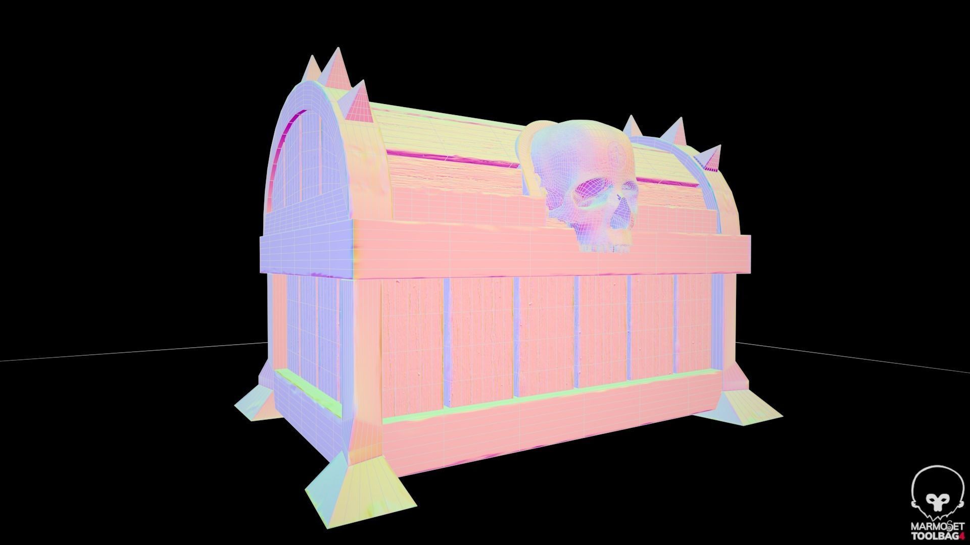 Treasure Skull Chest  Free low-poly 3D model_9